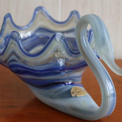 Hand Blown Glass Swan Bowl
