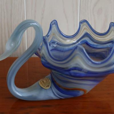 Hand Blown Glass Swan Bowl