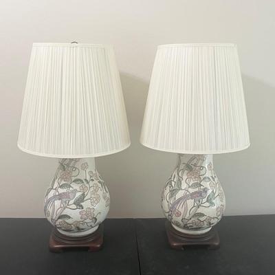 Pair (2) ~ Ceramic 3-Way Floral Table Lamps