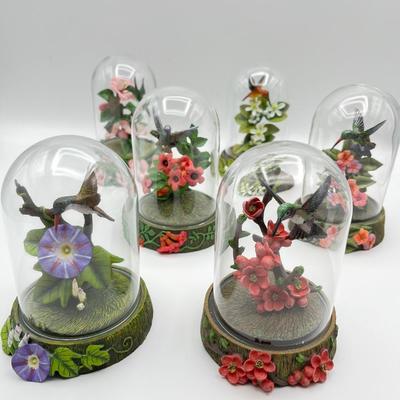 THE FRANKLIN MINT ~ Set Of Six (6) Hand Painted Porcelain Hummingbird Sculptures