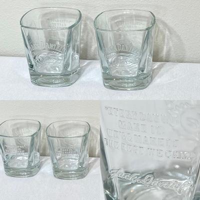 JACK DANIELâ€™S ~ Set Of Eight (8) Lowball Rocks Glasses & Stainless Steel Flask