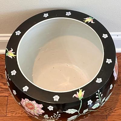 Large Black Enameled Porcelain Flower Pot