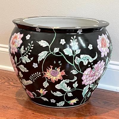 Large Black Enameled Porcelain Flower Pot