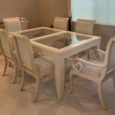 Drexel Heritage Glass Top Dining Table And Six Chairs