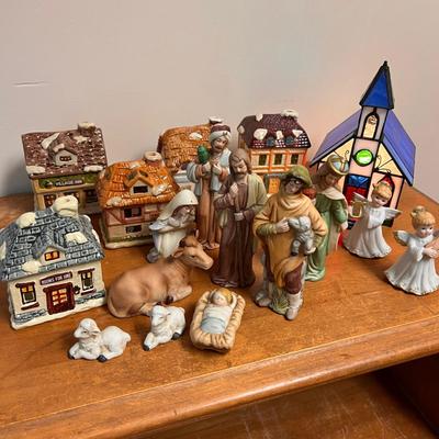 Vintage Christmas Lot -Lefton Angles, Dickens Village, Stained Glass, Nativity