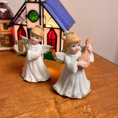 Vintage Christmas Lot -Lefton Angles, Dickens Village, Stained Glass, Nativity