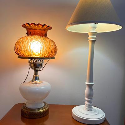 Amber Hurricane Lamp and Simple White Table Lamp