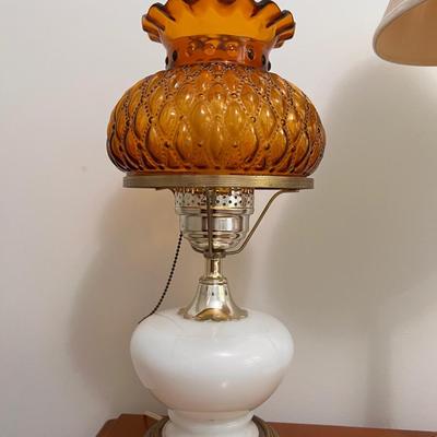 Amber Hurricane Lamp and Simple White Table Lamp