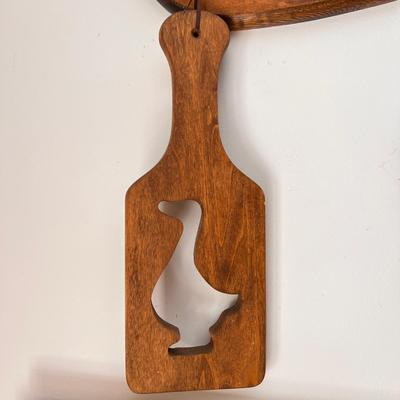 Vintage Wood Decor Lot - Longaberger Paddle, Inlaid Wood Tray