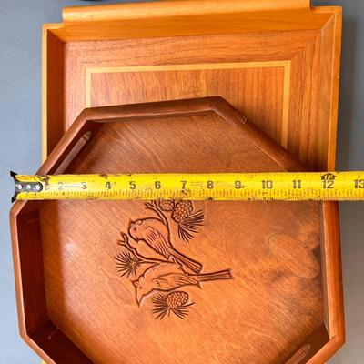 Vintage Wood Decor Lot - Longaberger Paddle, Inlaid Wood Tray