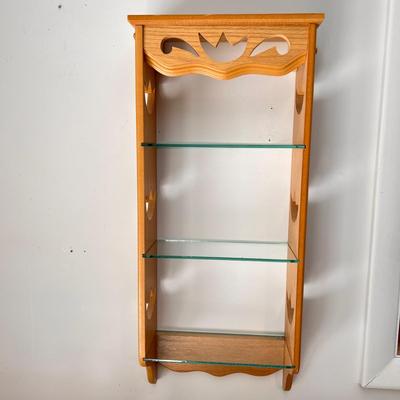 Vintage Cottage Style Decor Wood Glass 3 Tier Shelf