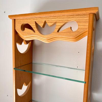 Vintage Cottage Style Decor Wood Glass 3 Tier Shelf