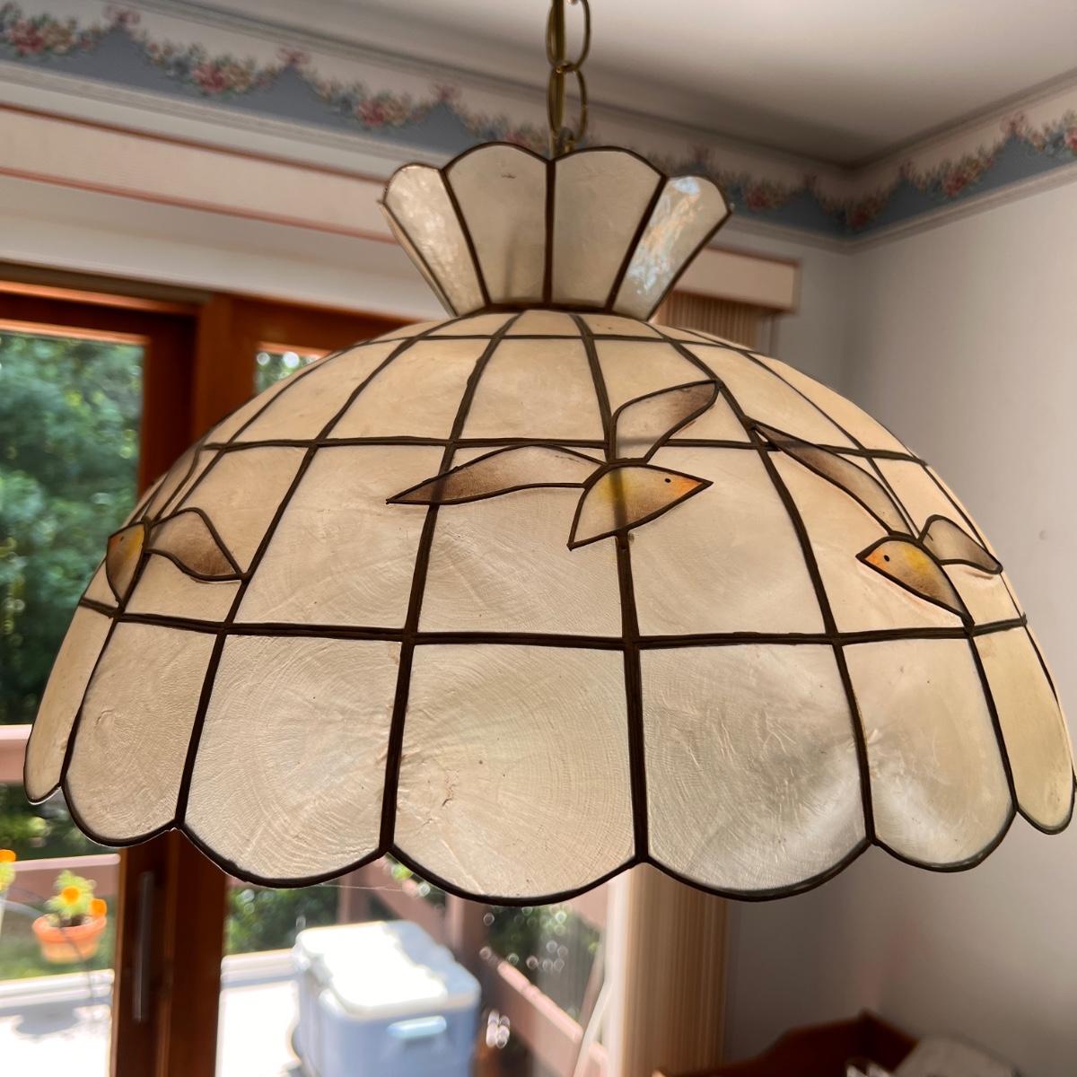 MCM Vintage Large Capiz Shell Chandelier Swag Lamp