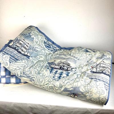 805 Brunschwig and Fils 1992 "Sailing Yarns" Twin Comforter w/ Coordinating Bed Skirt