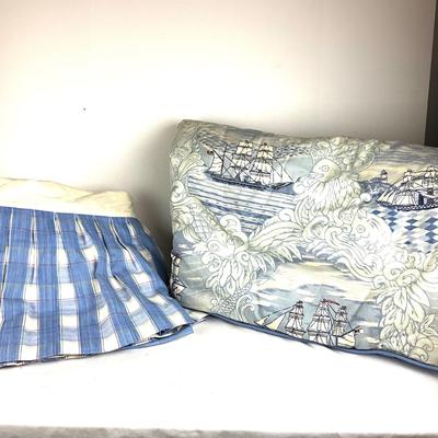 805 Brunschwig and Fils 1992 "Sailing Yarns" Twin Comforter w/ Coordinating Bed Skirt