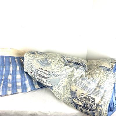 805 Brunschwig and Fils 1992 "Sailing Yarns" Twin Comforter w/ Coordinating Bed Skirt