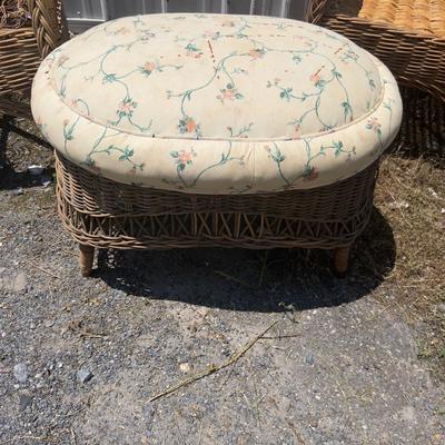 808 Vintage Wicker Rocker and Chair with Upholstered Footstool