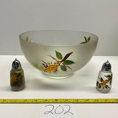 Vintage Hand Painted Bowl and Shakers