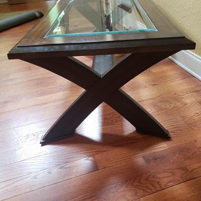 Three Wooden Glass Top Tables (GR-KD)
