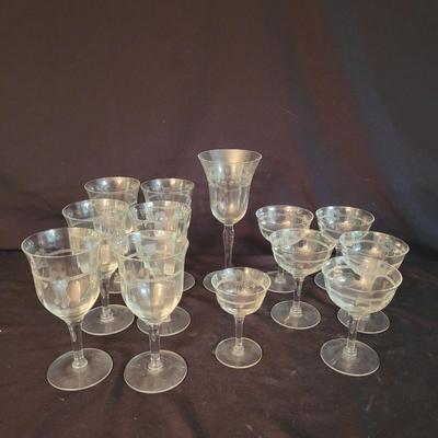 Assortment of Frosted Etched Cordial Glasses (K-CE)