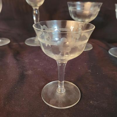 Assortment of Frosted Etched Cordial Glasses (K-CE)