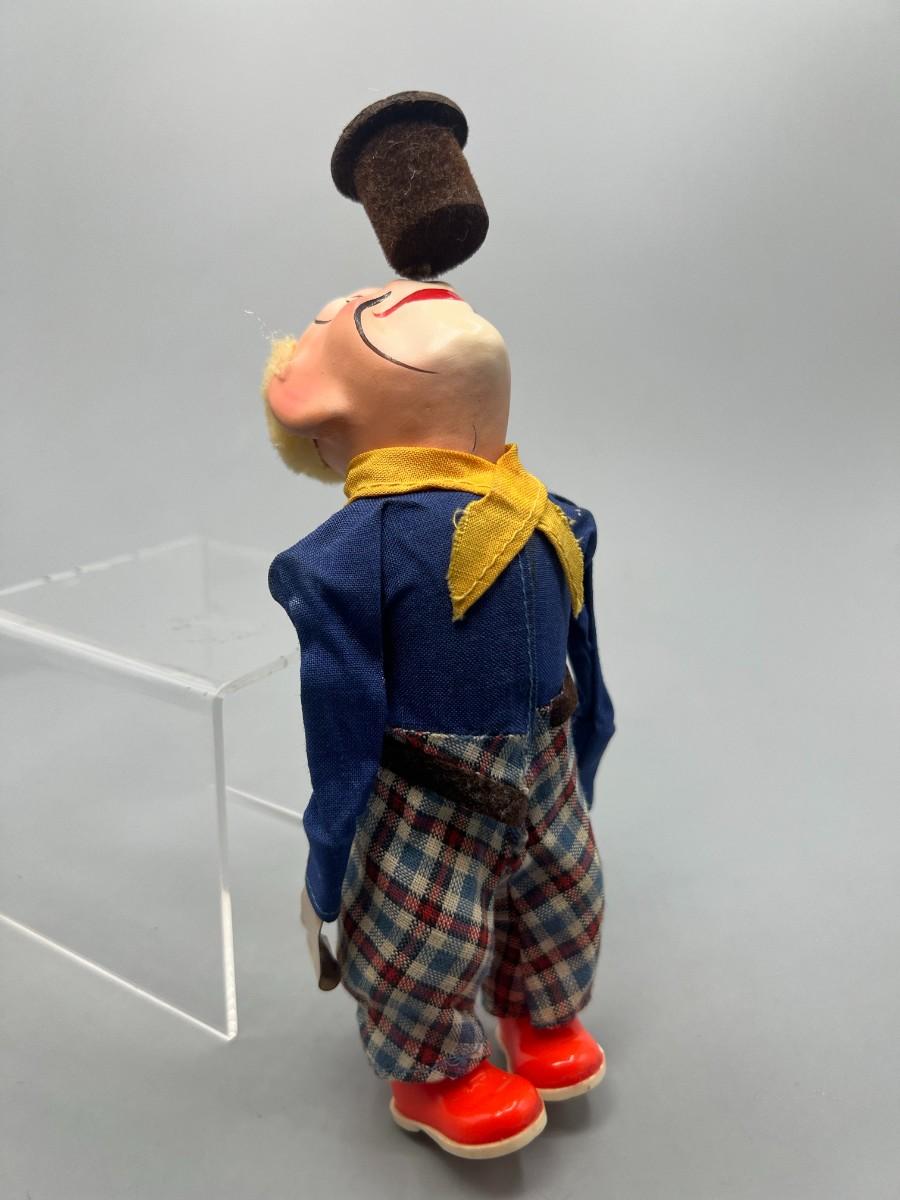 Vintage Wind Up Toy Clown Spinning Hat on Nose