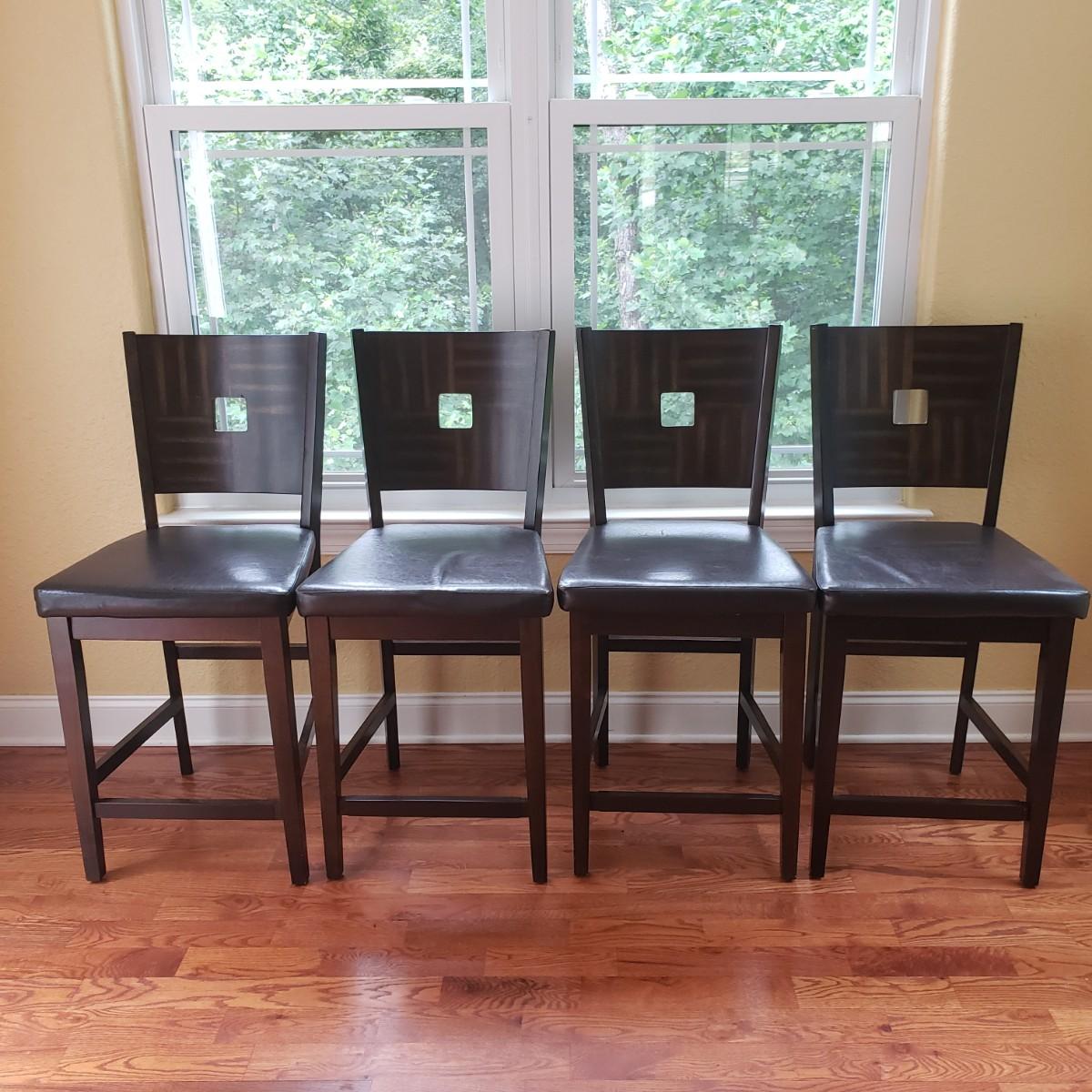 Four Wood Leather Bar Stools by American Signature Furniture K