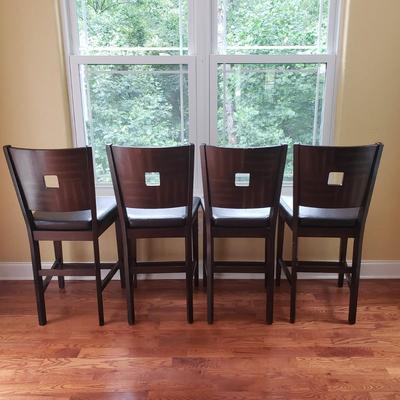 Four Wood & Leather Bar Stools by American Signature Furniture (K-KD)
