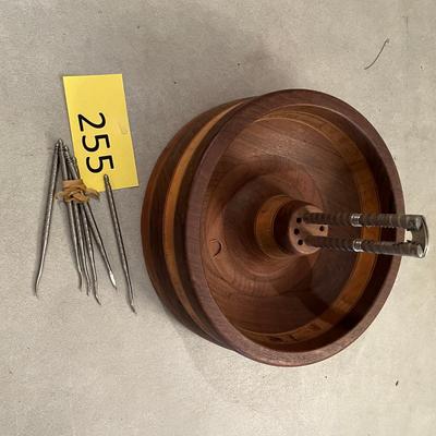 Wooden Nut dish, with picks and cracker