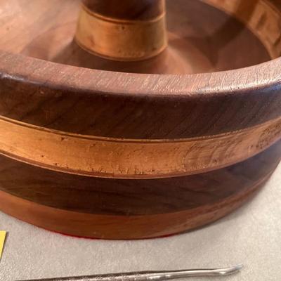Wooden Nut dish, with picks and cracker