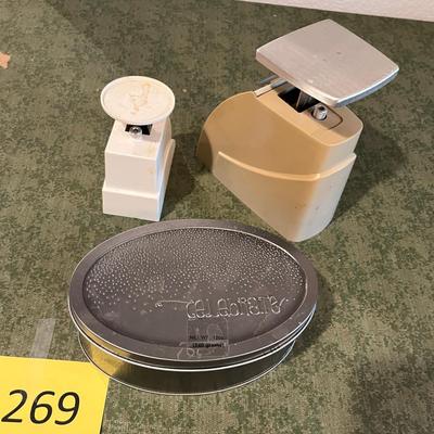 Lot of Scales & tin