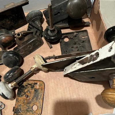 Lot of antique door knobs & locks
