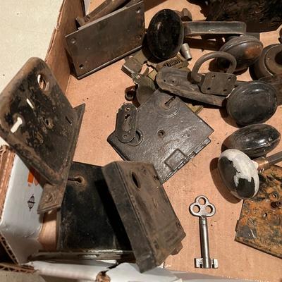 Lot of antique door knobs & locks