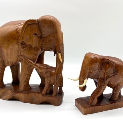 Carved Wooden Elephant Pair *Read Details