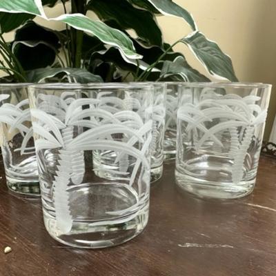 Set of 6 Palm Tree Etched Glasses