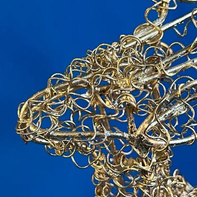 SET OF 3 COILED GOLD TONE METAL CHRISTMAS FIGURES- STAR, ANGEL, DEER