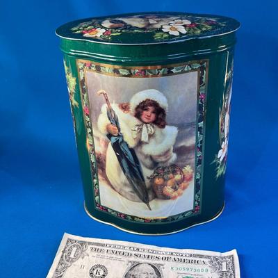 PRETTY VINTAGE CHRISTMAS TIN REPRODUCTION VICTORIAN GIRL 