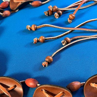COOL LEATHER, LEATHER-LIKE, WOODEN BEADS 70â€™s HIPPIE BELT 
