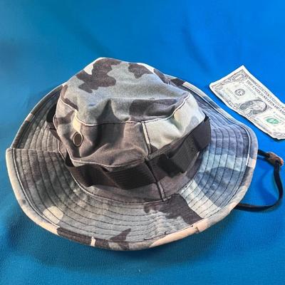 â€œTRU-SPECâ€ FULL BRIM BLUE GREY CAMO HAT WITH AIR VENTS, CHIN STRAP