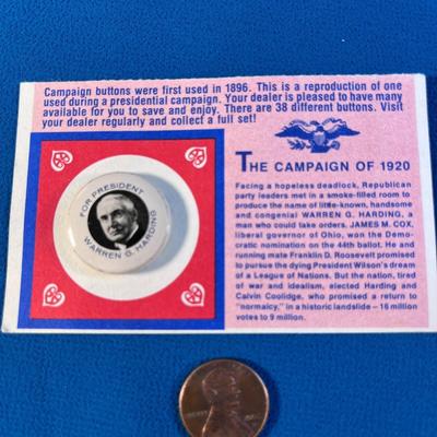 PRESIDENTIAL CAMPAIGN OF 1920 REPRO PIN BACK BUTTON WARREN G. HARDING