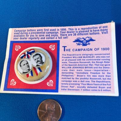 PRESIDENTIAL CAMPAIGN OF 1900 REPRO PIN BACK BUTTON MCKINLEY-ROOSEVELT