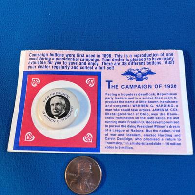 PRESIDENTIAL CAMPAIGN OF 1920 REPRO PIN BACK BUTTON WARREN G. HARDING