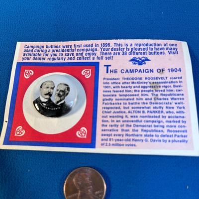 PRESIDENTIAL CAMPAIGN OF 1904 REPRO PIN BACK BUTTON PARKER-DAVIS
