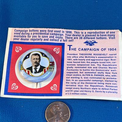 PRESIDENTIAL CAMPAIGN OF 1904 REPRO PIN BACK BUTTON THEODORE ROOSEVELT