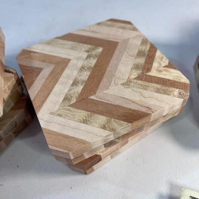 8 COUNT 3-3/4â€ SQUARE MULTI-WOOD HERRINGBONE LAMINATED BLOCKS