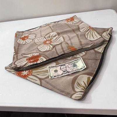 PAIR OF MATCHING BROCADE TWEED THROW PILLOW COVERS ORANGE GOLD FLOWER