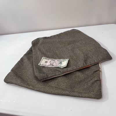 PAIR OF MATCHING BROCADE TWEED THROW PILLOW COVERS ORANGE GOLD FLOWER