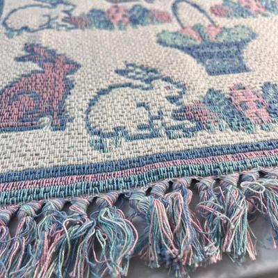 EASTER-THEMED WOVEN THROW RUG FRINGED