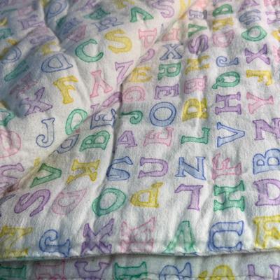 FLANNEL ALPHABET BABY QUILT HAND TIED