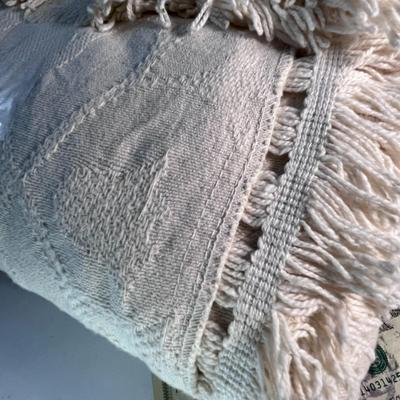 IVORY COTTON JACQUARD BEDSPREAD WITH FRINGE TWIN